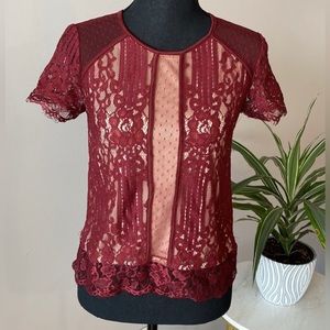 Women’s Express Lace Detail Top - Burgundy